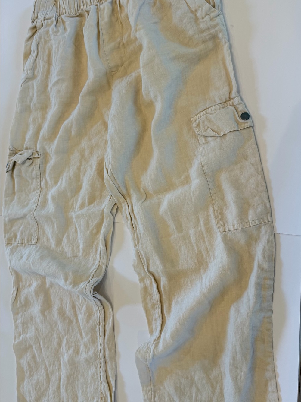 C&C California 100% Linen Elastic Waist Cargo Pants - Size Medium
